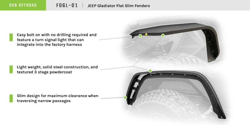 DV8 Offroad 2019+ Jeep Gladiator Fat Slim Fenders - Fenders